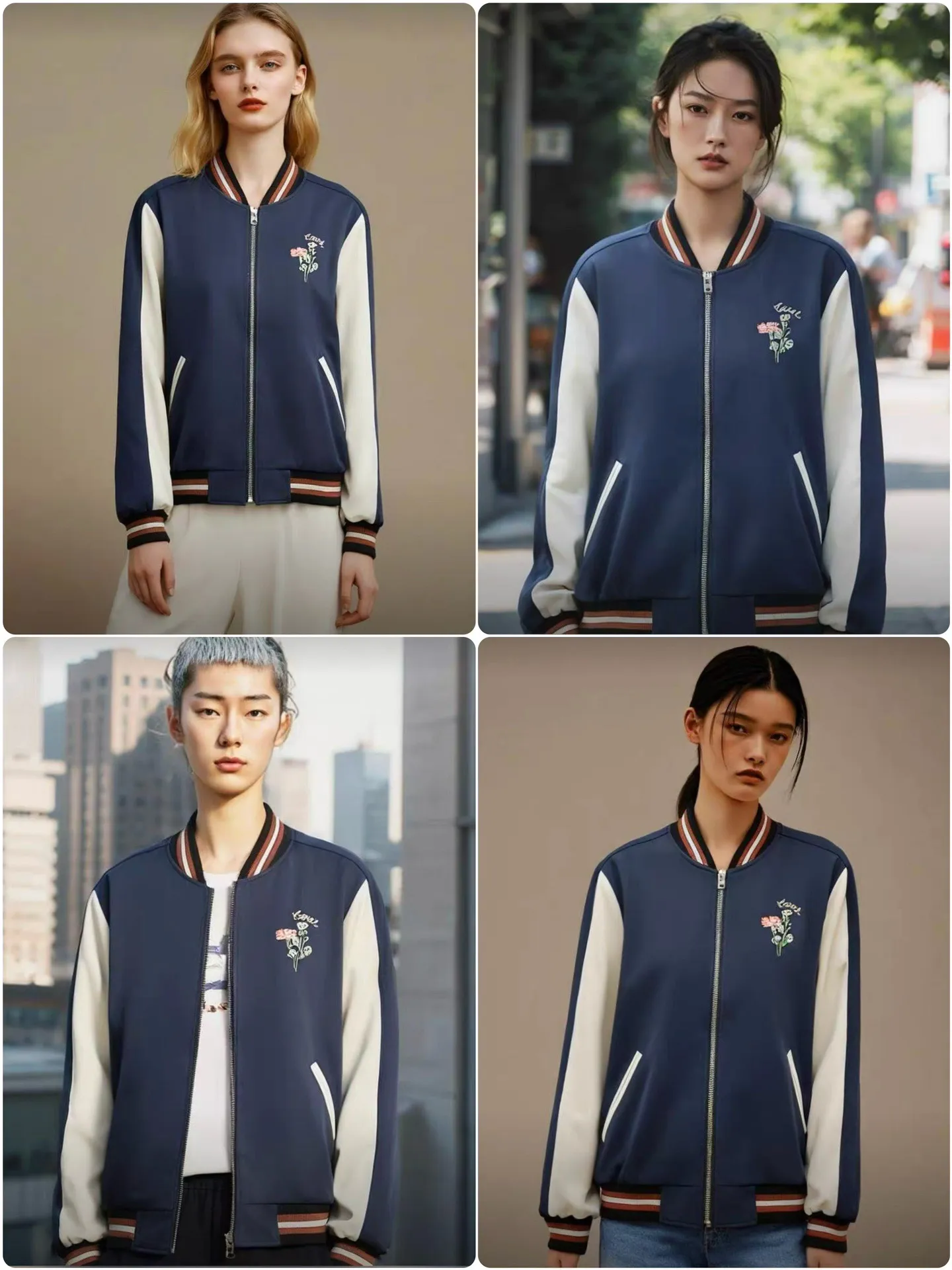 Model pictures for two wears in one! COACH New Arrival women's jacket is here. Kou's New Arrival embroidered reversible baseball jacket for women. Super beautiful reversible baseball jersey. Produced by a major trading factory. Excellent quality. The quantity is not large, only about 500 pieces. But it's also very fragrant. One side is made of high-weight Navy Blue satin fabric. This fabric is absolutely amazing. Ordinary satin fabrics on the market are either soft and shapeless. Or the texture is rough and not delicate enough. The more delicate the fabric, the higher the fabric requirements. The fabric woven with forty-eight double yarns and three yarns is not only as delicate as Dove chocolate. And just hanging it flat there is very classy. I have tried it countless times and there is absolutely no snagging. The grass embroidery on the front chest can be said to be very three-dimensional. Perfectly complementing each other. Wearing it on the reverse side is a combination of color-blocked C all-over print and satin fabric. Classic is revealed in a low profile. All sizes available in complete packaging. Size: S-L (reversible) Color: Navy Blue (presbyopia reversed) (Material: polyester fiber) S size: length 59CM, bust 120CM, shoulder raglan (raglan) 72CM, reference weight 90-105 catties M size: length 61CM, bust 124CM, shoulder raglan (raglan) 74CM, reference weight 105-115 catties L size: length 63CM Bust 128CM, shoulder sleeves (raglan) 76CM, reference weight 115-130 catties